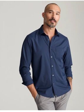 NWOT UNTUCKit Solid Navy Long-Sleeve Button-Down Performance Gironde Shirt
